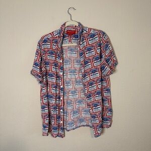 PacSun Men's Graphic Button Down Shirt - Red and Blue